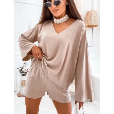 Dámská lanová souprava oversize MODA752 cappuccino