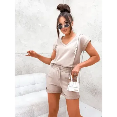 Dámská letní souprava tričko a šortky MODAVE87 béžová