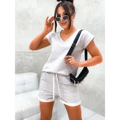 Dámská letní souprava tričko a šortky MODAVE87 béžová melánžová