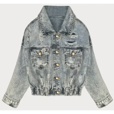 Volná dámská jeansová bunda MODA024 světle modrá Volná dámská jeansová bunda MODA024 světle modrá