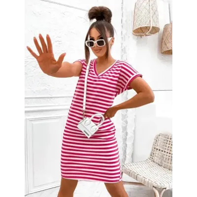 Dámské šaty MODA762 růžovo-bílé Dámské šaty MODA762 růžovo-bílé
