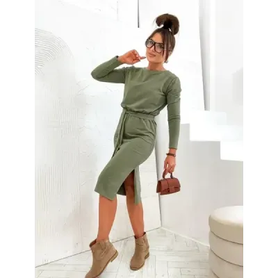 Dámské šaty s páskem MODA773 khaki
