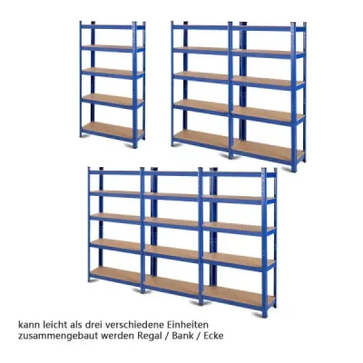 Úložný regál 5 úrovní s kovovým rámem, kovový regál, nosnost do 650 kg, 75 x 30 x 150 cm, modrá