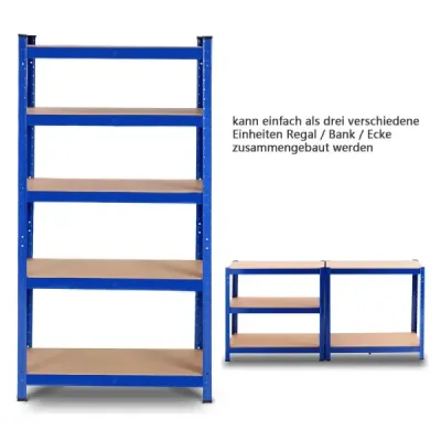 Úložný regál 5 úrovní s kovovým rámem, kovový regál, nosnost do 650 kg, 75 x 30 x 150 cm, modrá