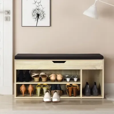 Lavice na boty se sedadlem a úložným prostorem 104 x 30 x 48 cm Šatní lavice na boty dřevo šedá