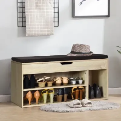 Lavice na boty se sedadlem a úložným prostorem 104 x 30 x 48 cm Šatní lavice na boty dřevo šedá