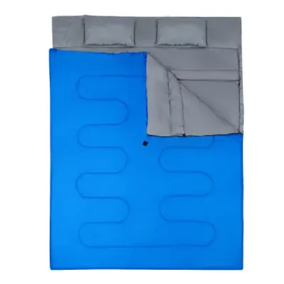 Goplus dvojitý spací pytel 2 osoby XL dekový spací pytel Spací pytel se 2 polštáři černý/modrý 220 x150 cm-modrý
