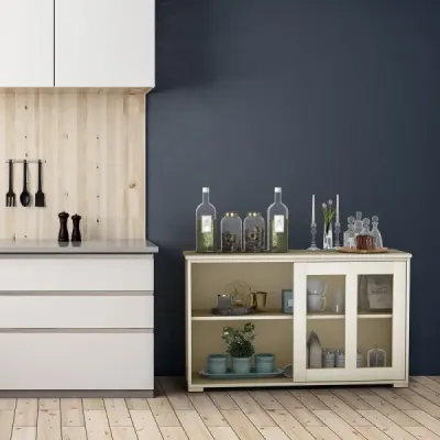 Příborník kuchyňský linka obývací pokoj s posuvnými dveřmi krémově bílý 106,5 x 33 x 62,5 cm