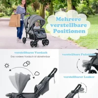 Sourozenecký kočárek skládací sourozenecký kočárek twin kočárek twin bugg šedá