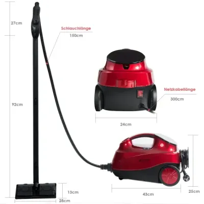 Parní čistič parní metla 2000W parní čistič na podlahy s 19 doplňky červený