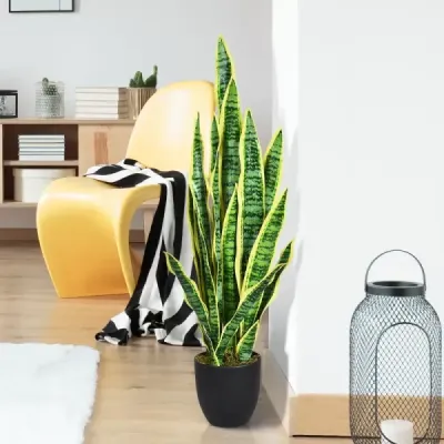 Umělá rostlina hada s pevným květináčem Umělá rostlina z agave pro domácnost a kancelář 90 cm žlutá