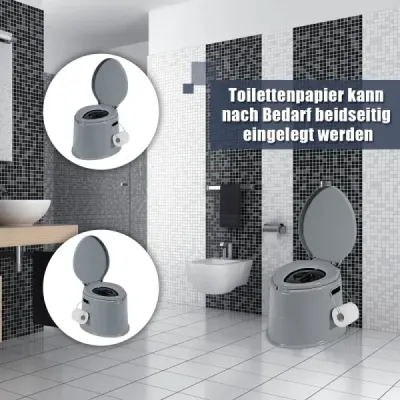 Přenosná kempingová toaleta Cestovní toaleta Mobilní toaleta s odnímatelnou kbelíkovou vložkou Šedá