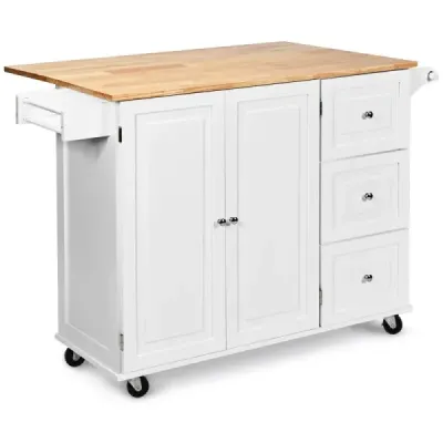 Rolovací kuchyňský vozík se sklopnou pracovní plochou kuchyňský ostrůvek 136 x 76 x 91 cm bílý