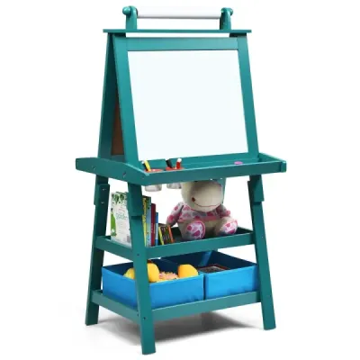 Dětský stojan 3 v 1 Dětská tabule Oboustranná tabule a tabule a papír na kreslení 59 x 50 x 117 cm Modrá