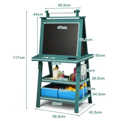 Dětský stojan 3 v 1 Dětská tabule Oboustranná tabule a tabule a papír na kreslení 59 x 50 x 117 cm Modrá