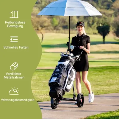 3-kolový golfový vozík skládací lehký železný golfový vozík s nastavitelnou rukojetí TPR kovový golfový vozík černý