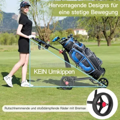 3-kolový golfový vozík skládací lehký železný golfový vozík s nastavitelnou rukojetí TPR kovový golfový vozík černý