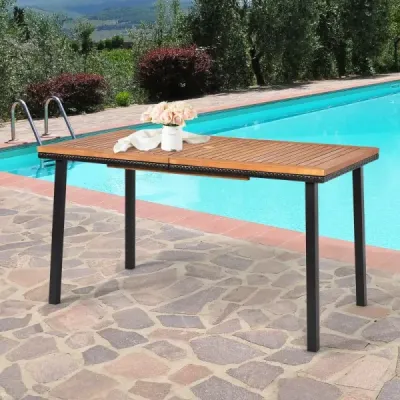 Zahradní stůl jídelní stůl s otvorem na slunečník dřevěný stůl stůl na terasu z akátového dřeva 140 x 75 x 76 cm přírodní