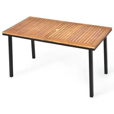 Zahradní stůl jídelní stůl s otvorem na slunečník dřevěný stůl stůl na terasu z akátového dřeva 140 x 75 x 76 cm přírodní