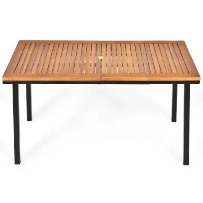 Zahradní stůl jídelní stůl s otvorem na slunečník dřevěný stůl stůl na terasu z akátového dřeva 140 x 75 x 76 cm přírodní