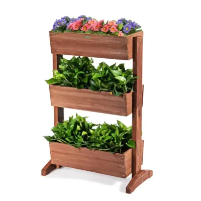 3-stupňový dřevěný stojan na květiny Stojan na květiny 3-stupňový vyvýšený záhon Květinové schody 71 x 38 x 105 cm Hnědá barva