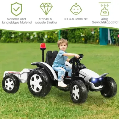 2V traktor s dálkovým ovládáním 2.4G a odpojitelným přívěsem pro děti od 3 do 8 let. Žlutá