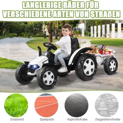 2V traktor s dálkovým ovládáním 2.4G a odpojitelným přívěsem pro děti od 3 do 8 let. Žlutá