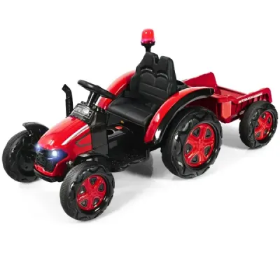 2V traktor s dálkovým ovládáním 2.4G a odpojitelným přívěsem pro děti od 3 do 8 let. Žlutá