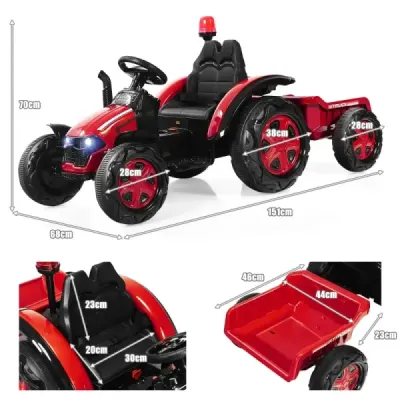 2V traktor s dálkovým ovládáním 2.4G a odpojitelným přívěsem pro děti od 3 do 8 let. Žlutá