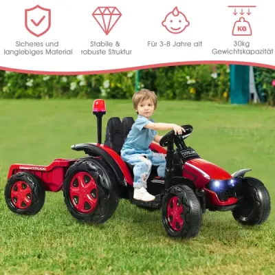 2V traktor s dálkovým ovládáním 2.4G a odpojitelným přívěsem pro děti od 3 do 8 let. Žlutá