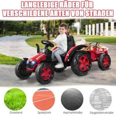 2V traktor s dálkovým ovládáním 2.4G a odpojitelným přívěsem pro děti od 3 do 8 let. Žlutá