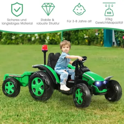 2V traktor s dálkovým ovládáním 2.4G a odpojitelným přívěsem pro děti od 3 do 8 let. Žlutá