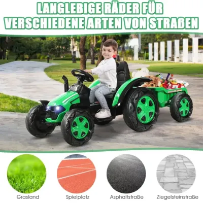 2V traktor s dálkovým ovládáním 2.4G a odpojitelným přívěsem pro děti od 3 do 8 let. Žlutá