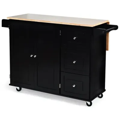 Pojízdný kuchyňský ostrůvek se sklopnou pracovní plochou kuchyňský ostrůvek 136 x 76 x 91 cm černý