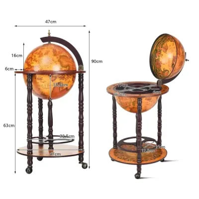Pojízdný stojan na víno Globe Bar na kolečkách na víno 47 x 47 x 90 cm hnědý