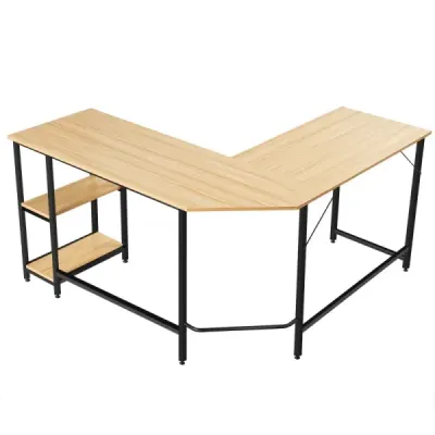 Psací stůl ve tvaru L Domácí kancelářský stůl se 2 policemi 138 x 60 x 75 cm Přírodní