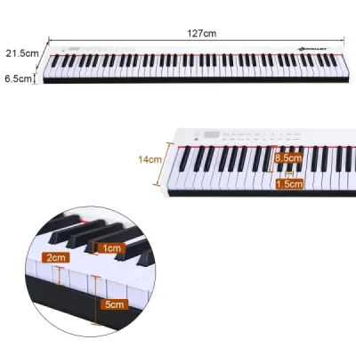 Digitální piano s 88 klávesami přenosná elektronická klávesnice 127 x 21,5 x 6,5 cm bílá + černá