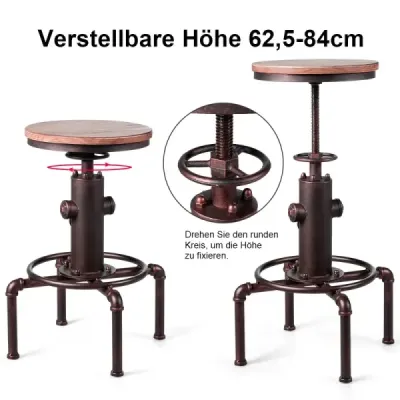 Barová židle s nastavitelnou výškou Barová židle s nastavitelnou výškou Bistro židle 44 x 44 x 59,5 - 75 cm Přírodní + bronz