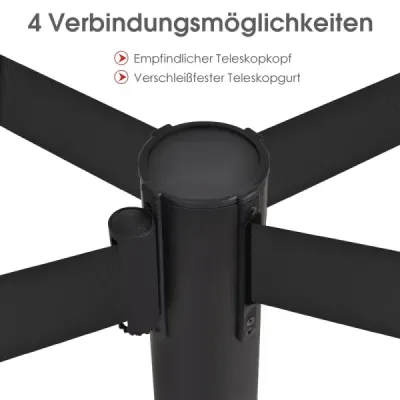 Sada 4 zábran, sloupky zábran z nerezavějící oceli, vymezovací stojan se stahovacím popruhem, černá
