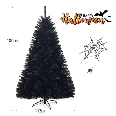 180 cm vysoký umělý skládací halloweensky vánoční stromek PVC hroty černé