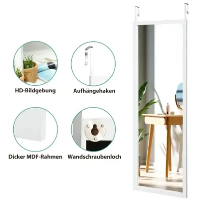 Nástěnné zrcadlo celorozměrné zrcadlo s výškově nastavitelnými háčky 37 x 2 x 120 cm bílé