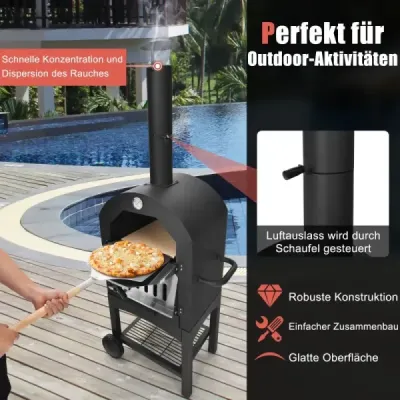 Pec na pizzu na dřevo volně stojící zahradní gril se 2 kolečky robustní gril na pizzu pro venkovní použití