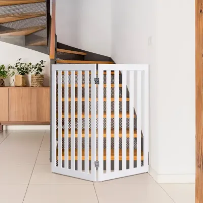 Zábrana Dogs 89 cm vysoká 4 panely Bezpečnostní zábrana Dřevo skládací (bílá-rozšíření)