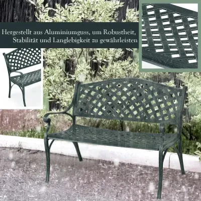 Zahradní lavička Hliníková lavička s područkami Lavička 103 x 55 x 82 cm Antique green