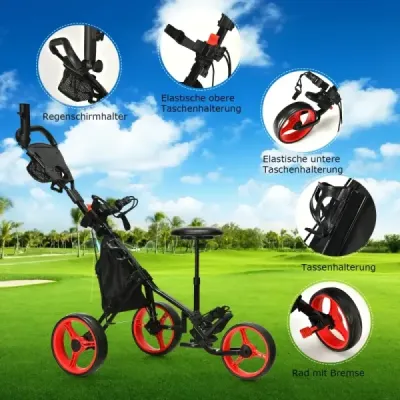 3-kolový golfový vozík nastavitelný lehký golfový vozík 129,5 x 75 x 101,5-119,5 cm červený + černý
