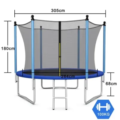 Trampolína Ø 305 cm trampolína pro volný čas s ochrannou sítí černá + modrá
