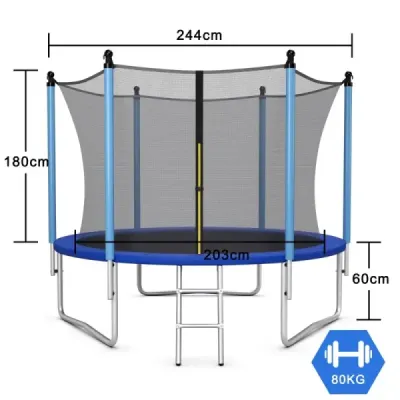 Trampolína Ø 244 cm vnější trampolína pro děti a dospělé černá + modrá
