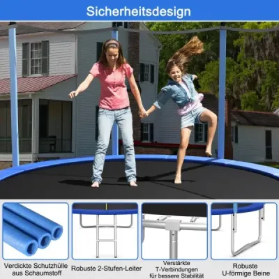 Trampolína Ø 244 cm vnější trampolína pro děti a dospělé černá + modrá