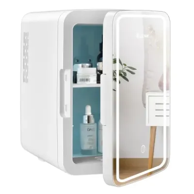 Mini chladnička 10 l přenosná chladnička s LED zrcadlem 23 x 28 x 34 cm bílá