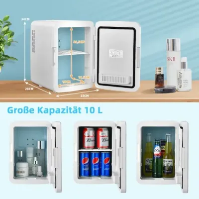 Mini chladnička 10 l přenosná chladnička s LED zrcadlem 23 x 28 x 34 cm bílá